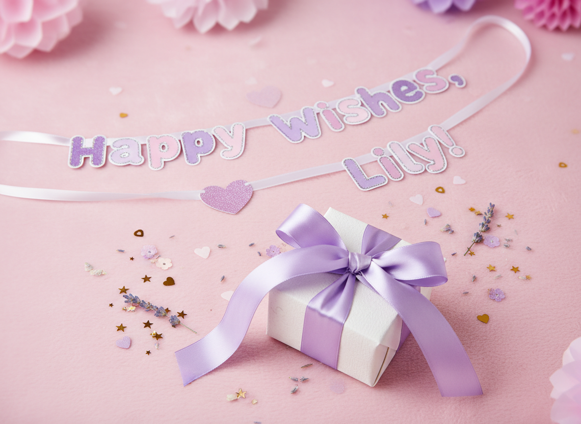 Personalised celebration gifts with ribbon and confetti